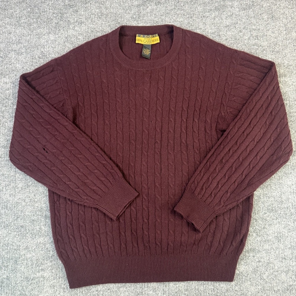 BB Dakota Sweater Mens Large Burgundy 100% Cashmere Cable Knit Crewneck Pullover
